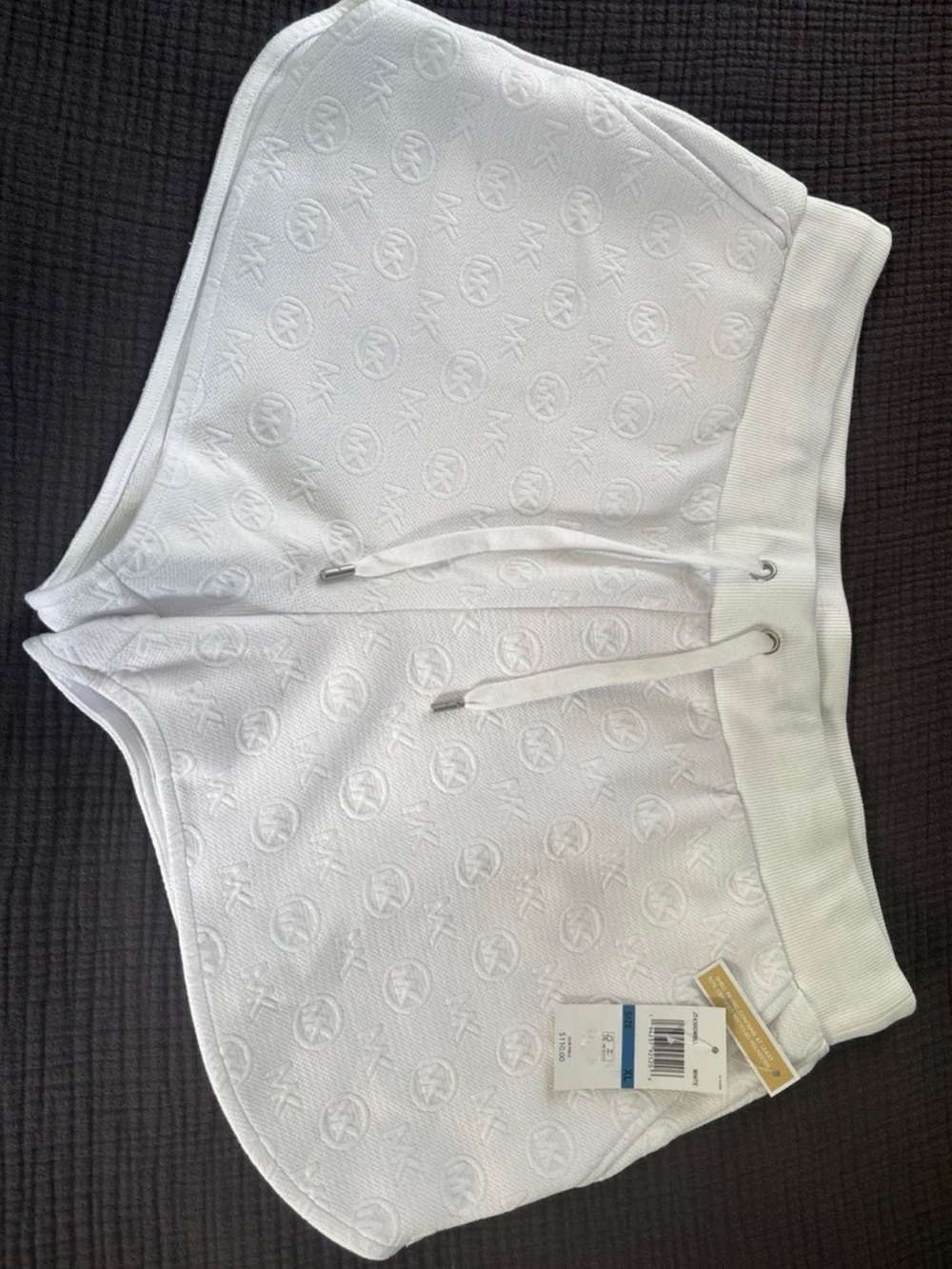 Michael Kors White Embossed Logo Drawstring Athletic Shorts